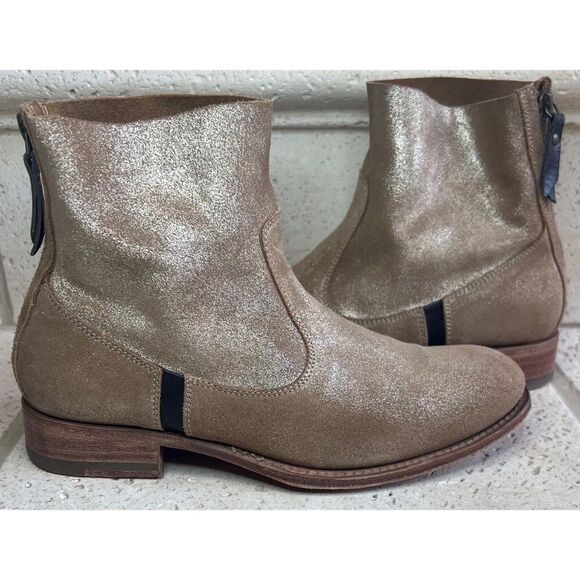 N.D.C. SANDRINE SOFTY BRILLO Sylvia Gold Leather Mid Ankle Boots Sz 36 1/2 - Picture 12 of 16